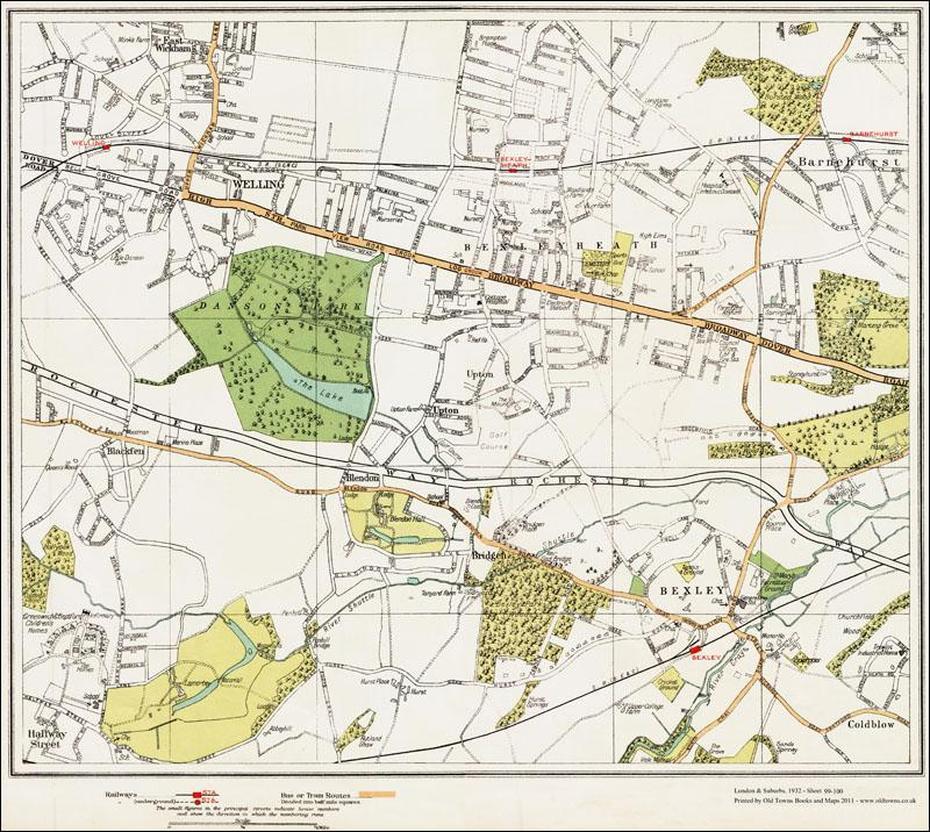 An Old Map Of The Bexley, Bexleyheath, Welling Area, London In 1932 As …, Bexleyheath, United Kingdom, Bexleyheath Uk, Shooters Hill