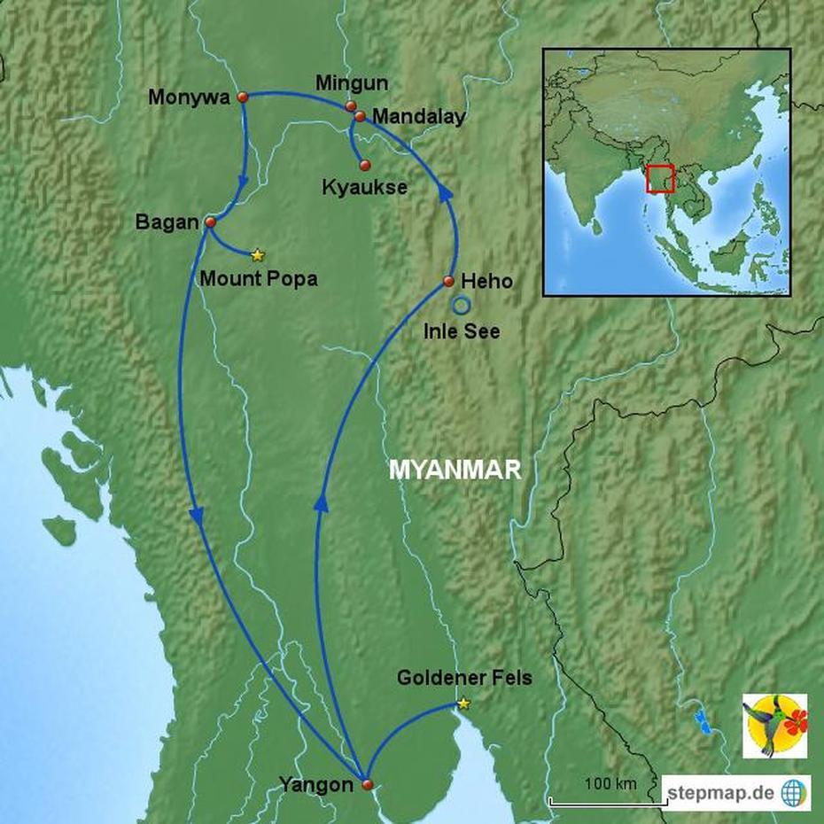 Stepmap – Mya-Ep-43 Groe Myanmar Reise Mit Kyaukse Und Karaweikfest …, Kyaukse, Myanmar, Mab Bank Myanmar, Sagaing Hill Myanmar