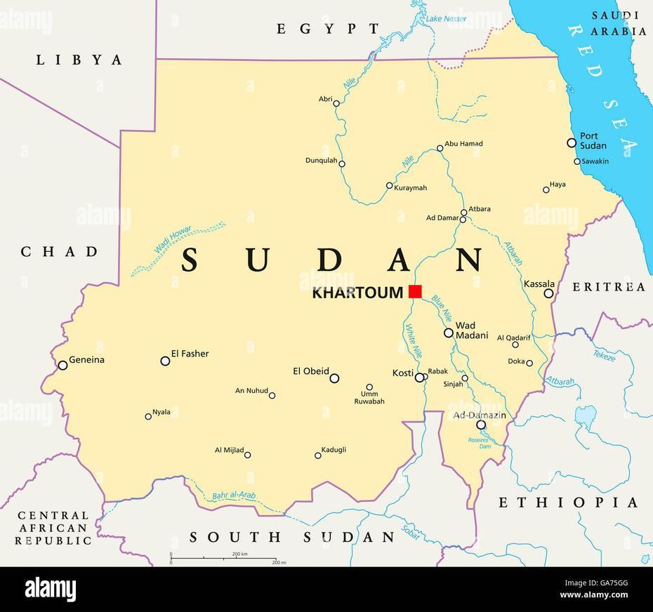 Sudan Political Map With Capital Khartoum, National Borders, Important …, Al Mijlad, Sudan, South Sudan President, Sudan Military