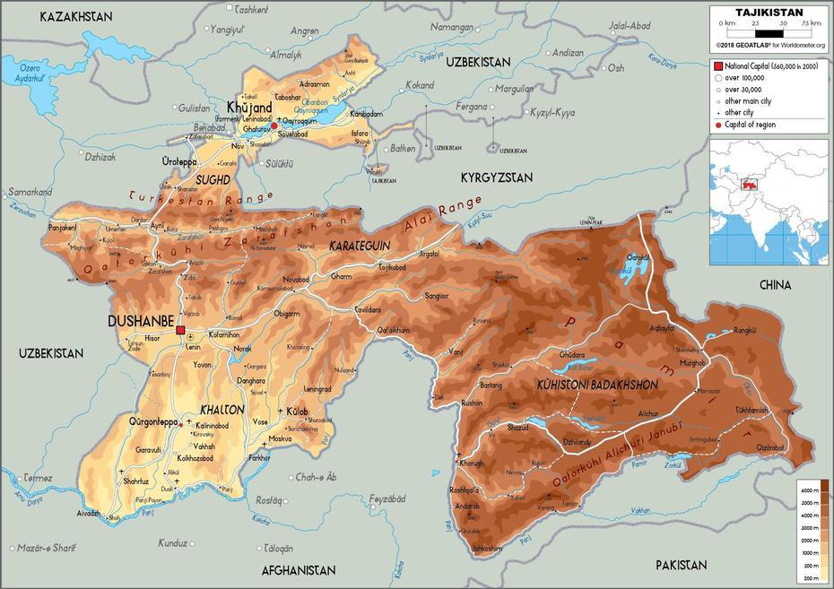 Tajikistan Map (Physical) – Worldometer, Chorbog, Tajikistan, Tajikistan Nature, Dushanbe