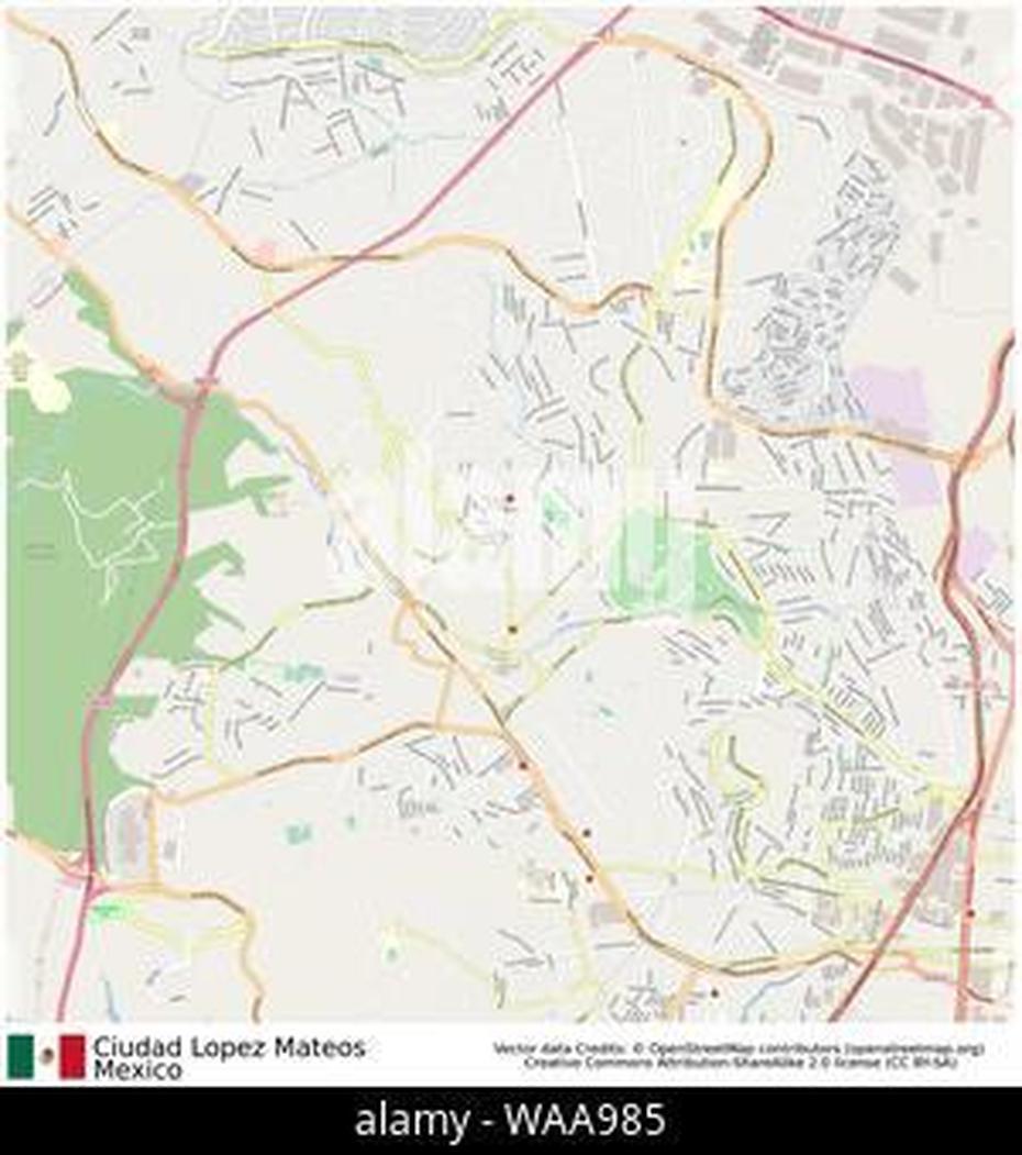 Ciudad Lopez Mateos, Mexico, Mexico, Bright Outlined Vector Map With …, Ciudad López Mateos, Mexico, El A De Mexico, Queretaro Mexico