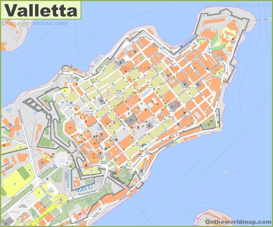 Detailed Map Of Valletta, Valletta, Malta, La Valletta Malta, Mellieha Malta