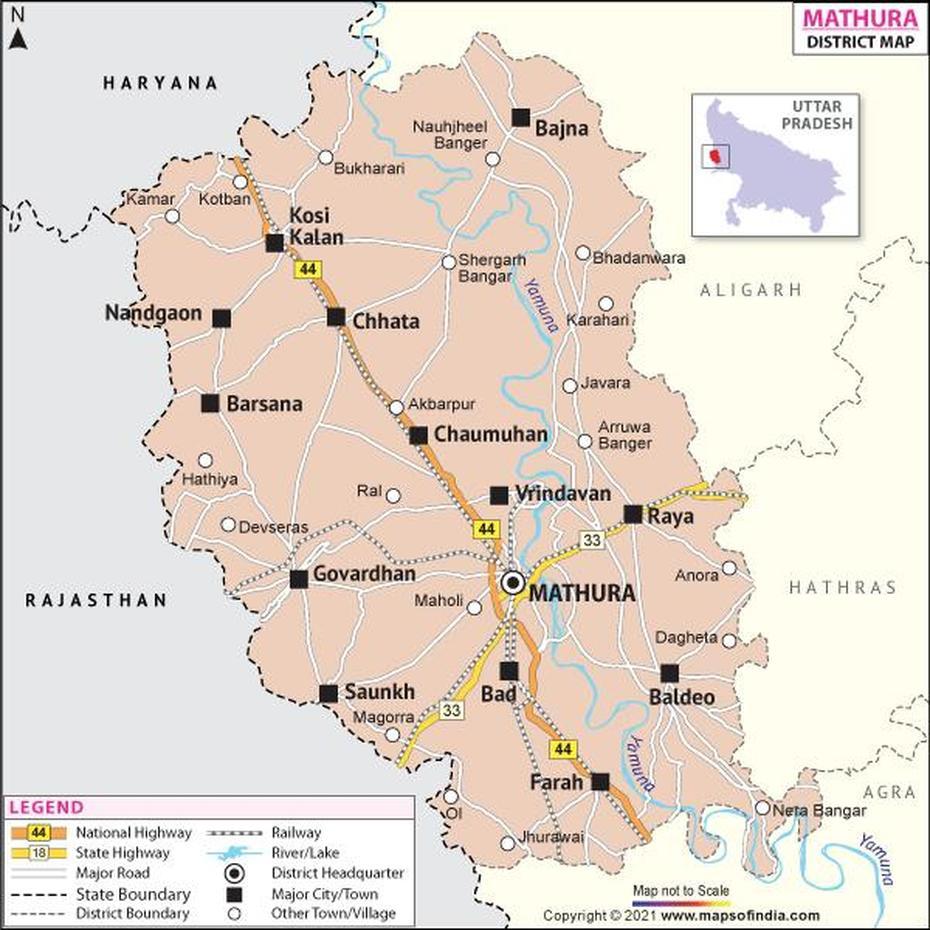 Mathura District Map, Mathura, India, Mathura District, Delhi Agra