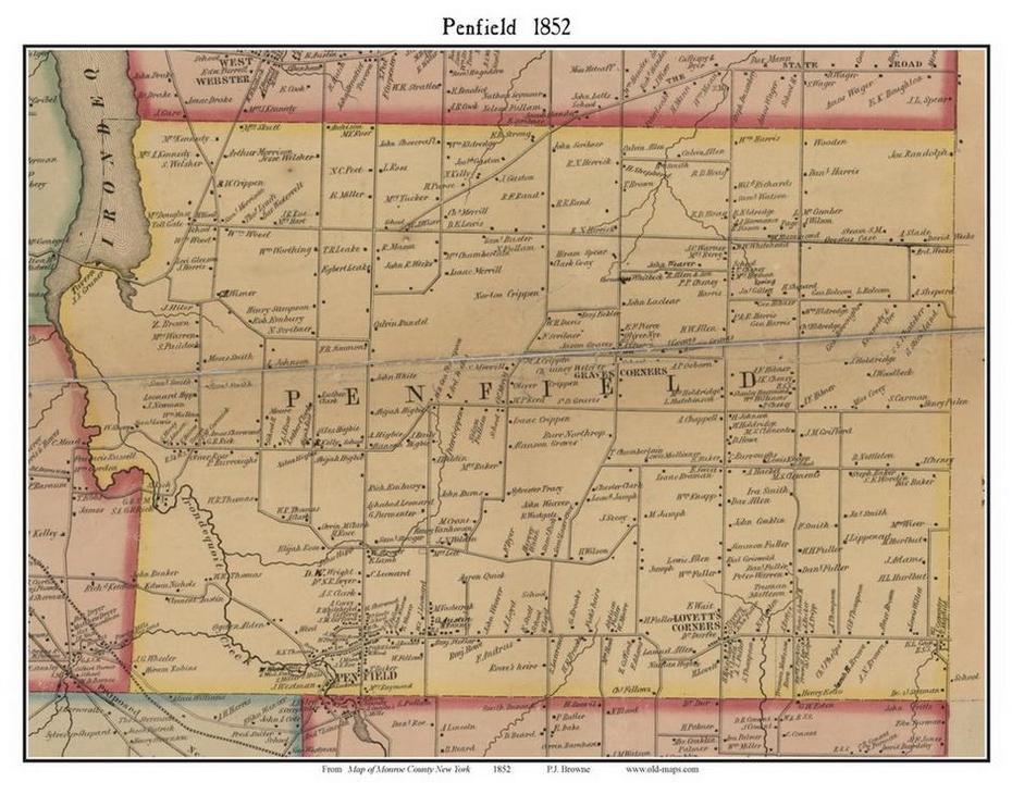 Penfield, New York 1852 Old Town Map Custom Print – Monroe Co. – Old Maps, Penfield, United States, Webster Ny, Road  Of Ny