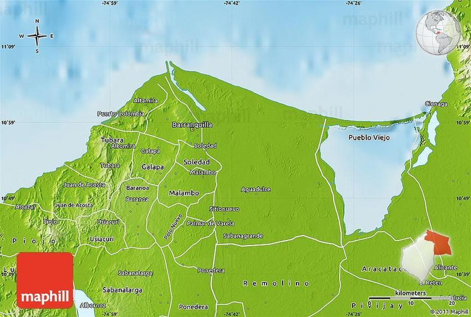 Physical Map Of Barranquilla (Dist.Port., Barranquilla, Colombia, El A De Colombia, Barranquilla Airport