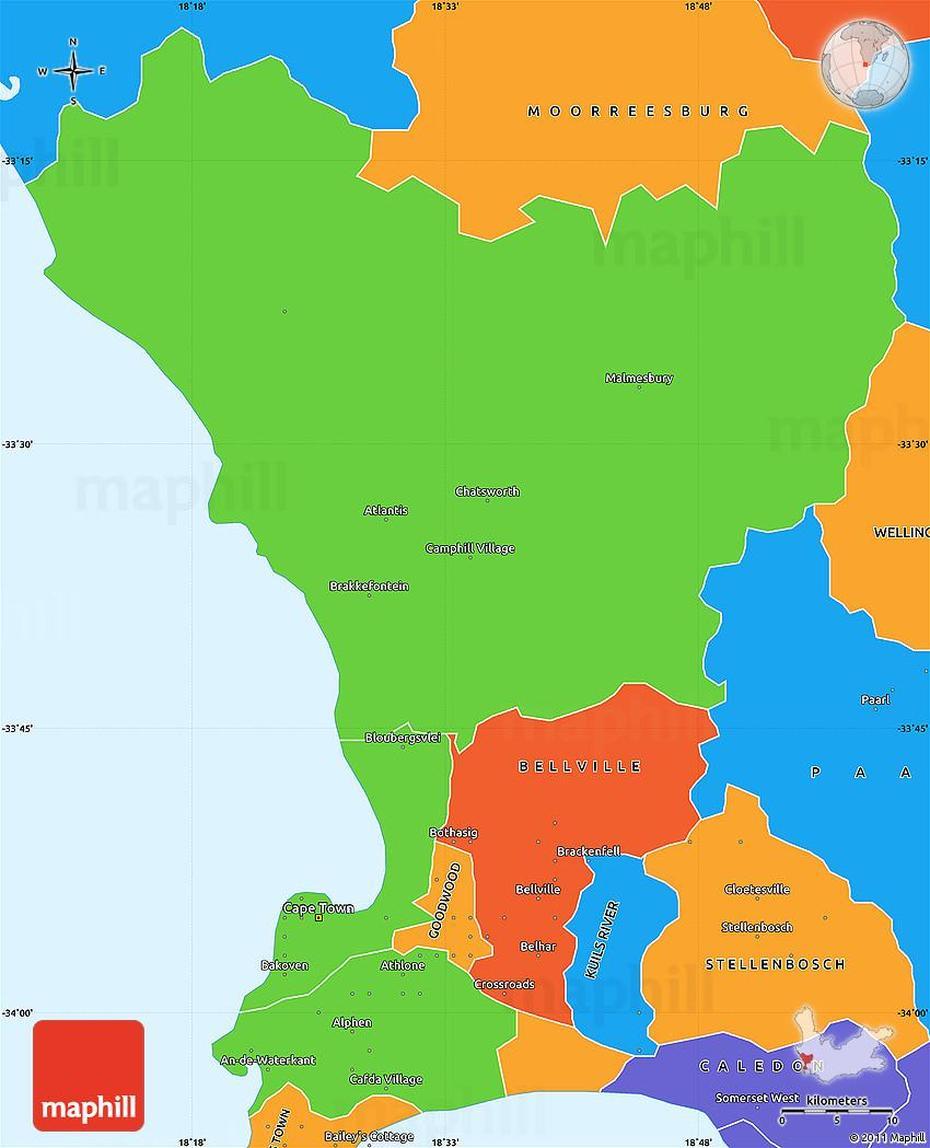 Political Simple Map Of Malmesbury, Malmesbury, South Africa, Cape Province South Africa, South Africa Mountains