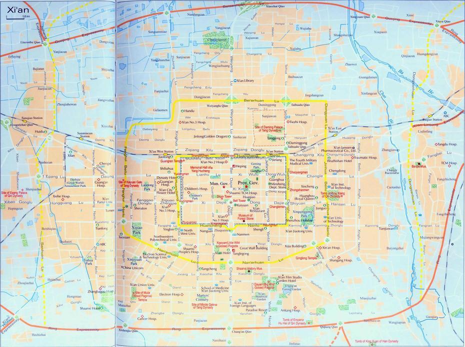 Comprehensive Xian City Map, Xian Tour, Tours In Xian, Xian Travel …, Xiaba, China, China  Colored, North China