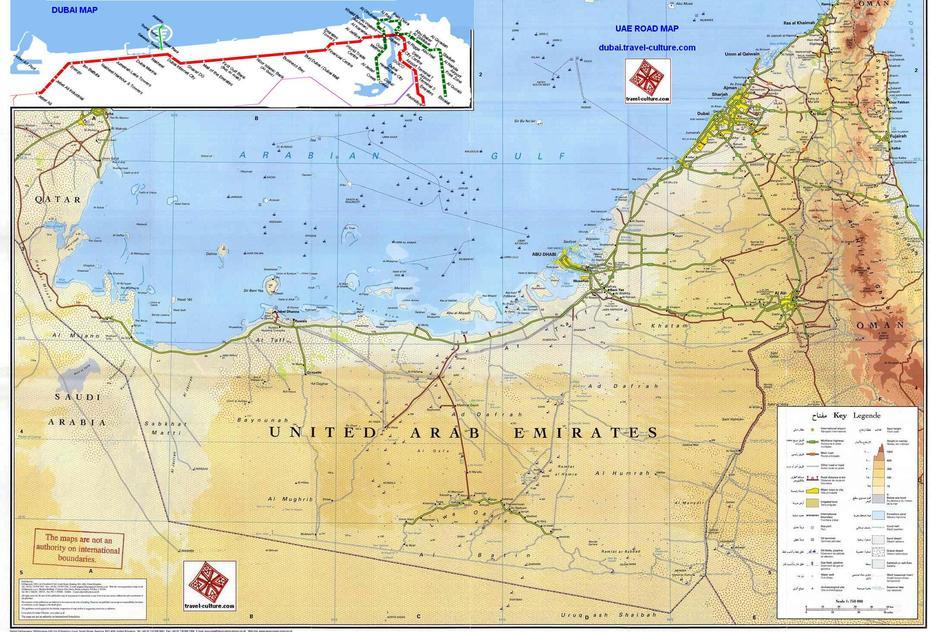 Detailed Road And Physical Map Of Uae. United Arab Emirates Detailed …, Madīnat Zāyid, United Arab Emirates, United Arab Emirates  Of Seven, Countries In United Arab Emirates