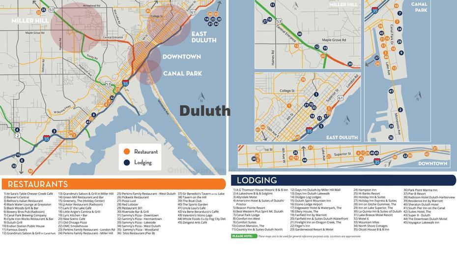 Duluth Hotels And Restaurants Map, Duluth, United States, Lake Superior Minnesota, Street  Of Duluth Mn