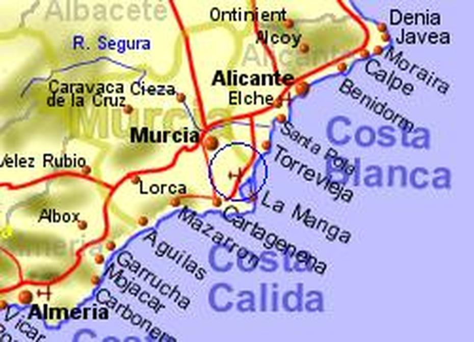 Map Of The San Javier Area, Normal View, San Javier, Spain, Of Murcia Spain Province, Of Murcia Region Spain