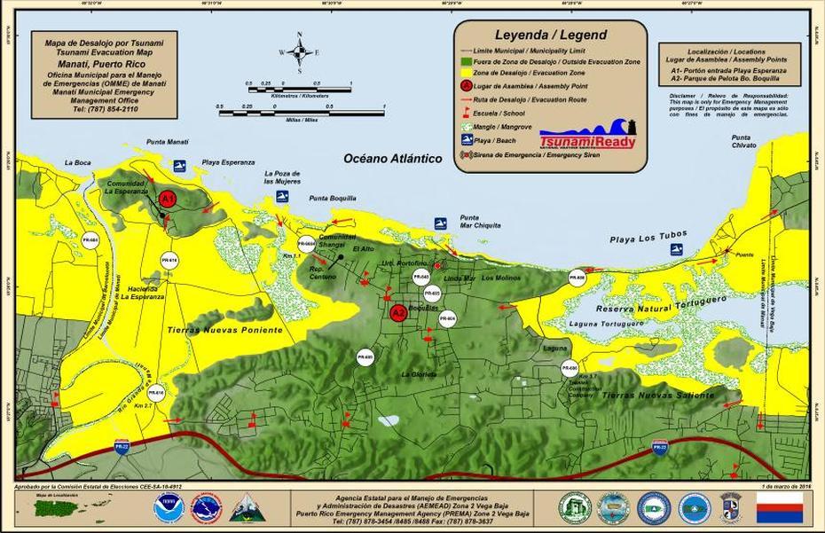 Mapa De Desalojo Por Tsunami En Manati | Trayecto Meteorologico Del Caribe, Manatí, Cuba, Manati Puerto Rico, Manati Beach  Puerto Rico