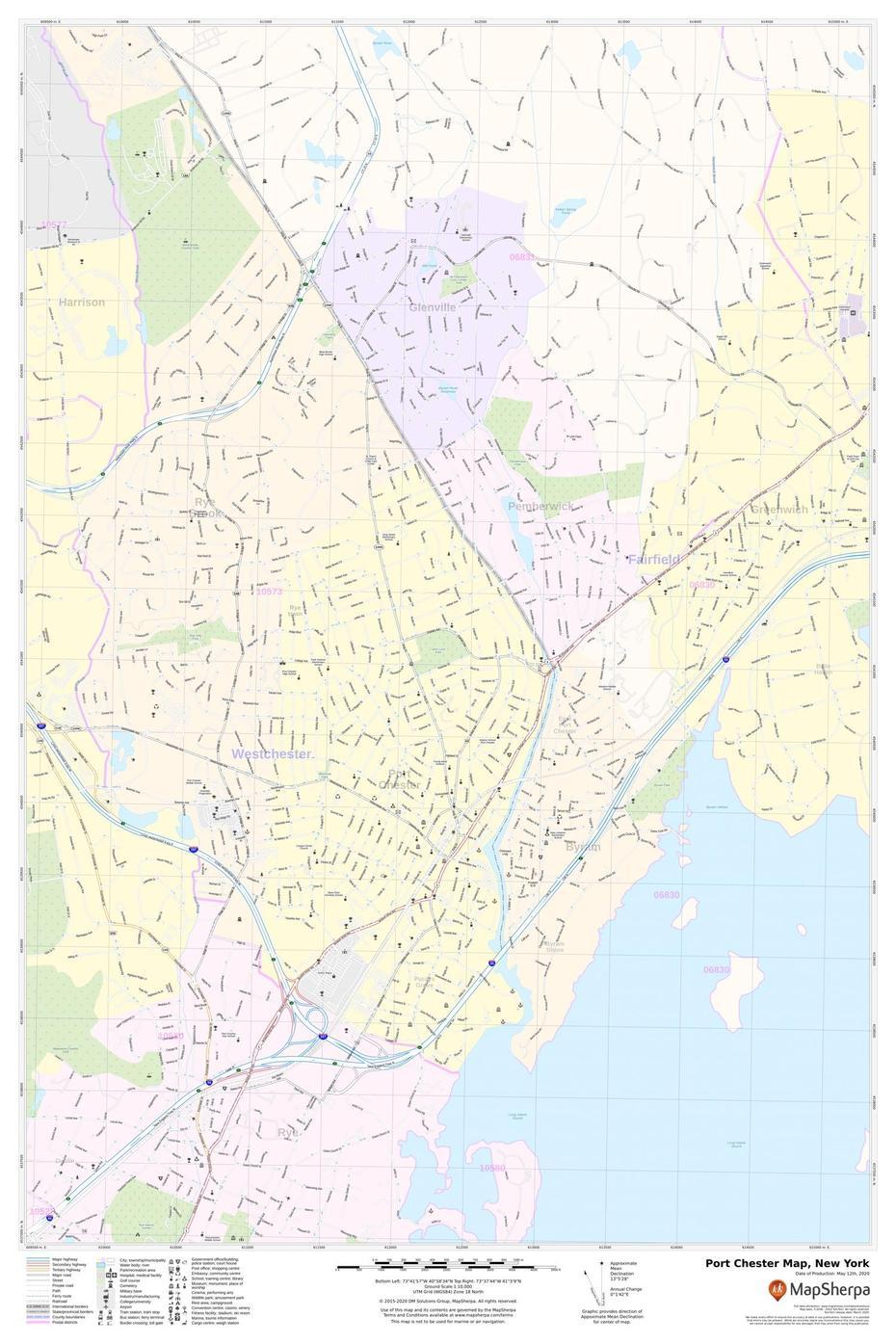 Port Chester Map, New York, Port Chester, United States, U.S. Shipping Ports, Usa  With Airports