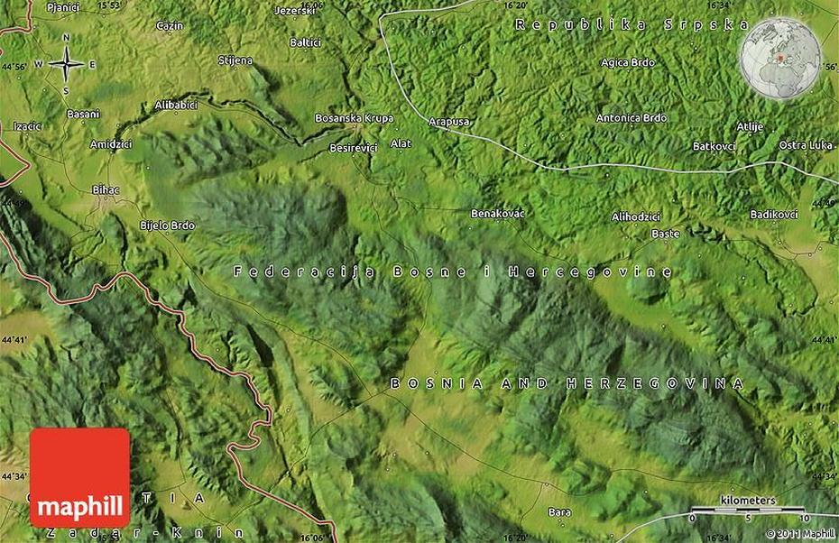 Satellite Map Of Bosanska Krupa, Bosanska Krupa, Bosnia And Herzegovina, Bosnia-Herzegovina Country, Bosnia And Herzegovina World