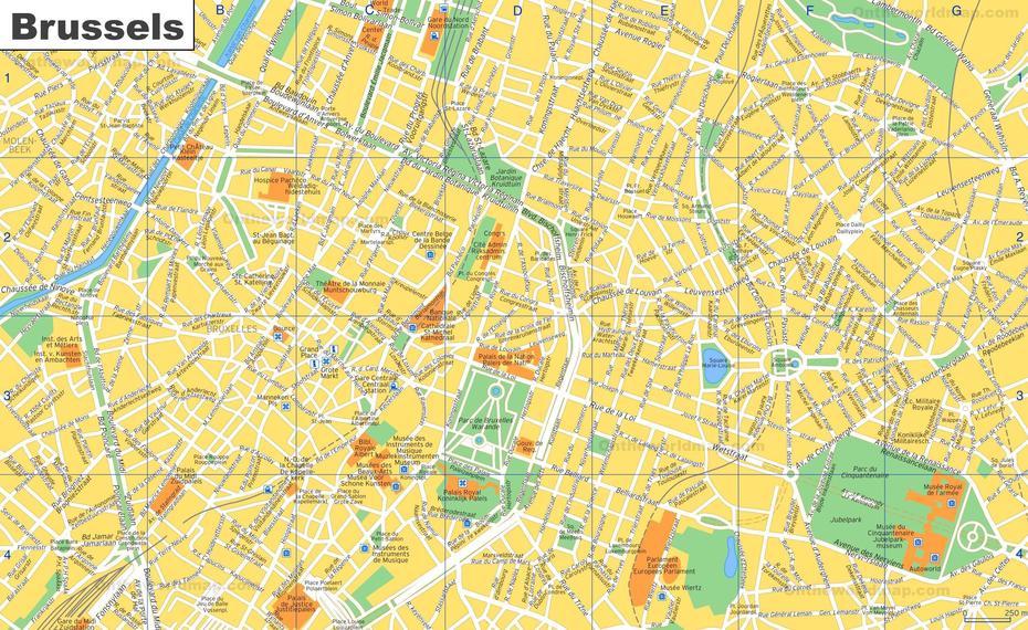 Brussels Sightseeing Map, Brussels, Belgium, Liege, Waterloo Belgium