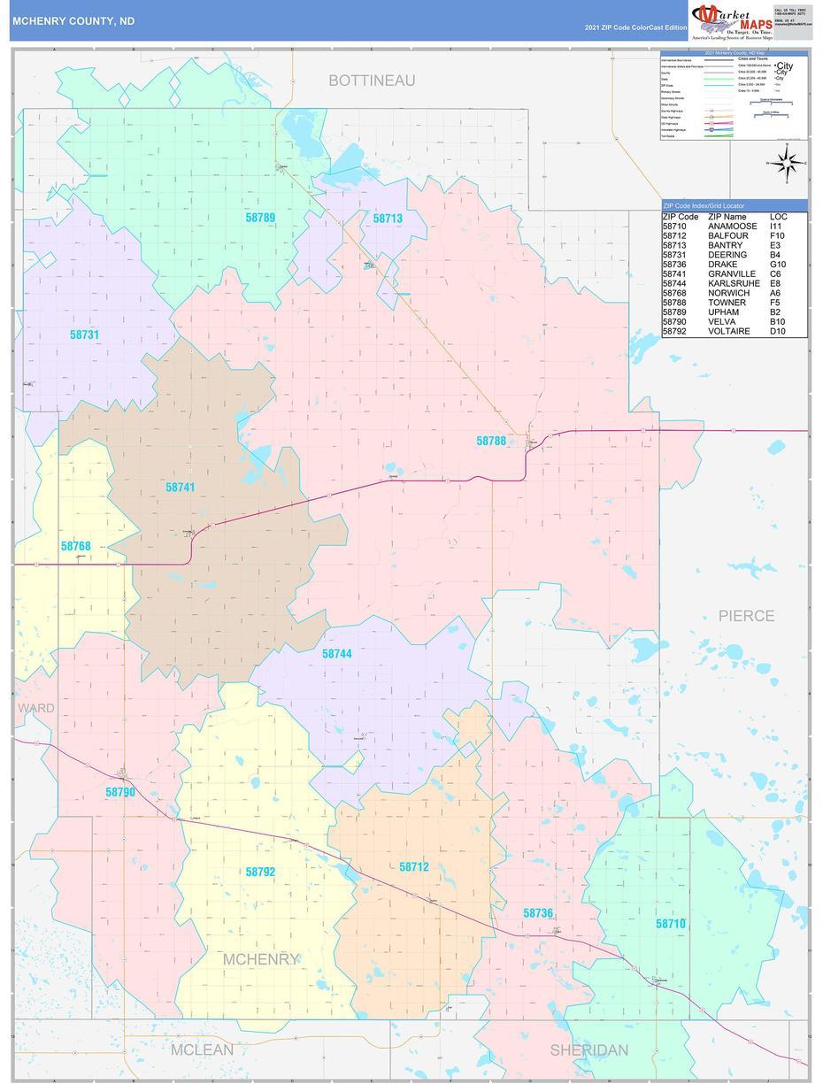 Mchenry County, Nd Wall Map Color Cast Style By Marketmaps – Mapsales, Mchenry, United States, Mchenry Md, Mchenry County Board District