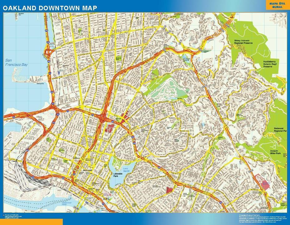 Oakland Downtown Map | Wall Maps Of Countries For Europe, Oakland, United States, Hayward Fault  Zone, Oakland Usa