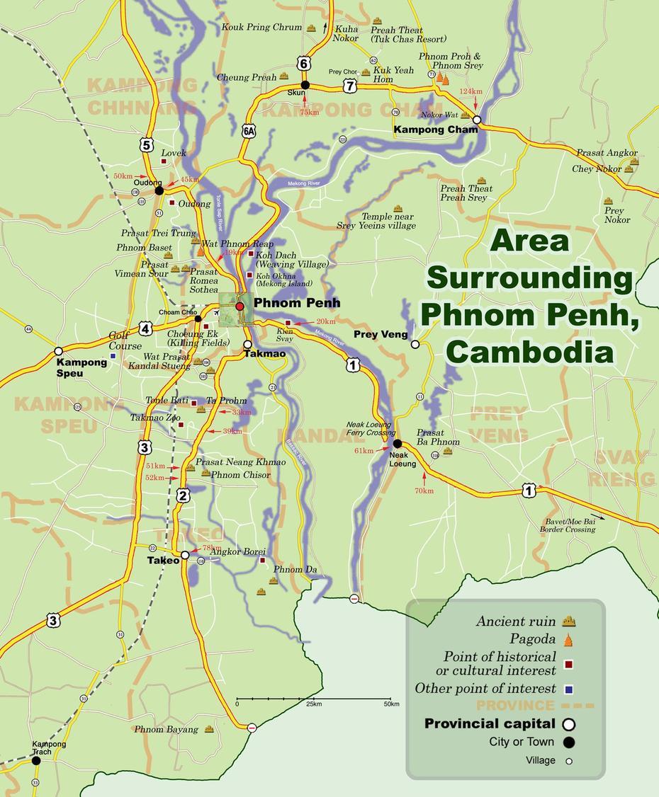 Phnom Penh Surrounding Area Map Cambodia, Phnom Penh, Cambodia, Kep Cambodia, Phnom Penh Cambodia Beach