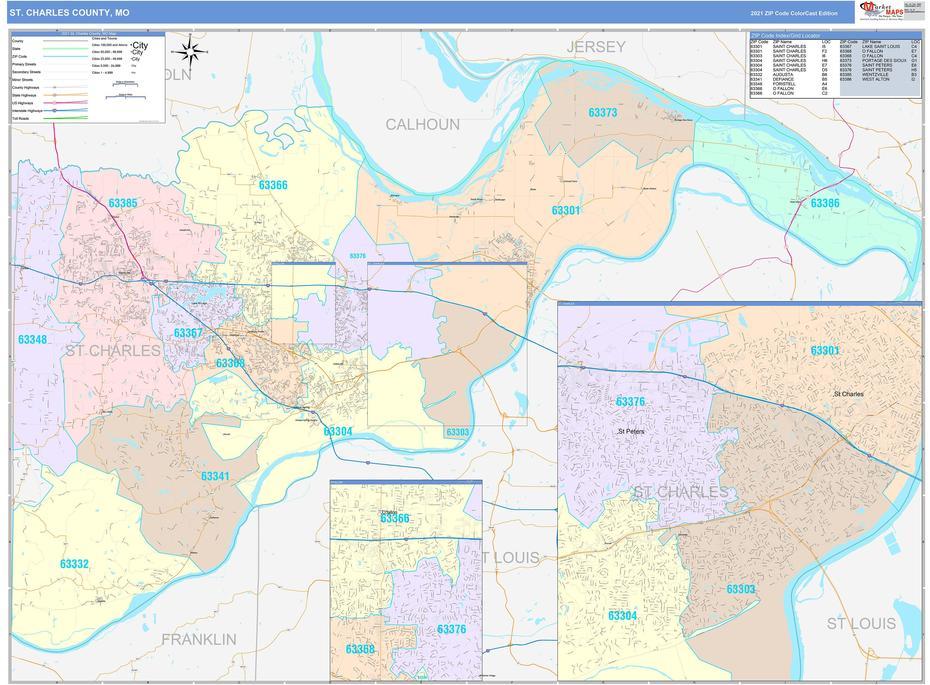 St. Charles County, Mo Wall Map Color Cast Style By Marketmaps, St. Charles, United States, St. Charles County, New Orleans Downtown