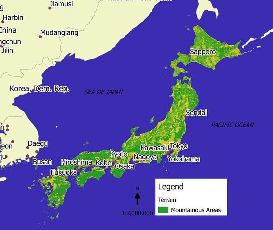 Japans Mountainous Areas Map  World Maps Enviro-Map, Ichikikushikino, Japan, Printable  Japan, Japan  Blank