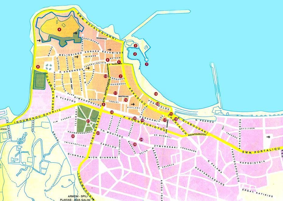 Map Of Rethymnon, Réthymno, Greece, Chania Crete Greece, Rethymno  Palace