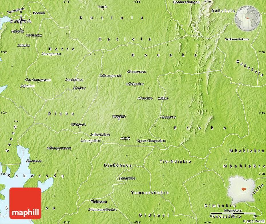 Physical Map Of Bouake, Bouaké, Côte D’Ivoire, Gagnoa, Armoirie Côte D’Ivoire