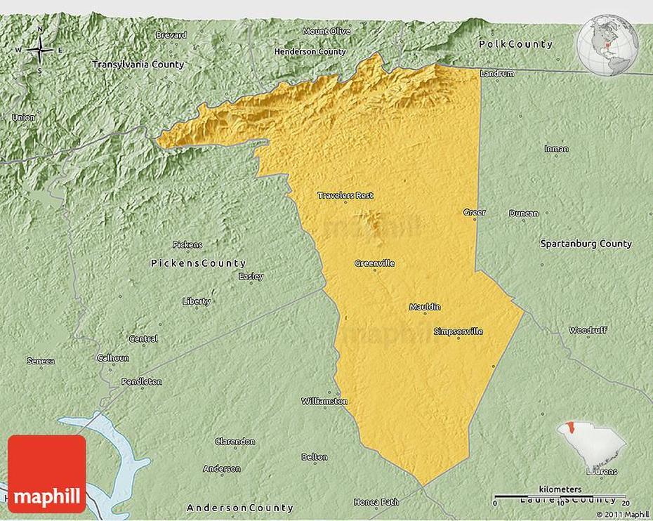 Savanna Style 3D Map Of Greenville County, Greenville, United States, Greenville, United States