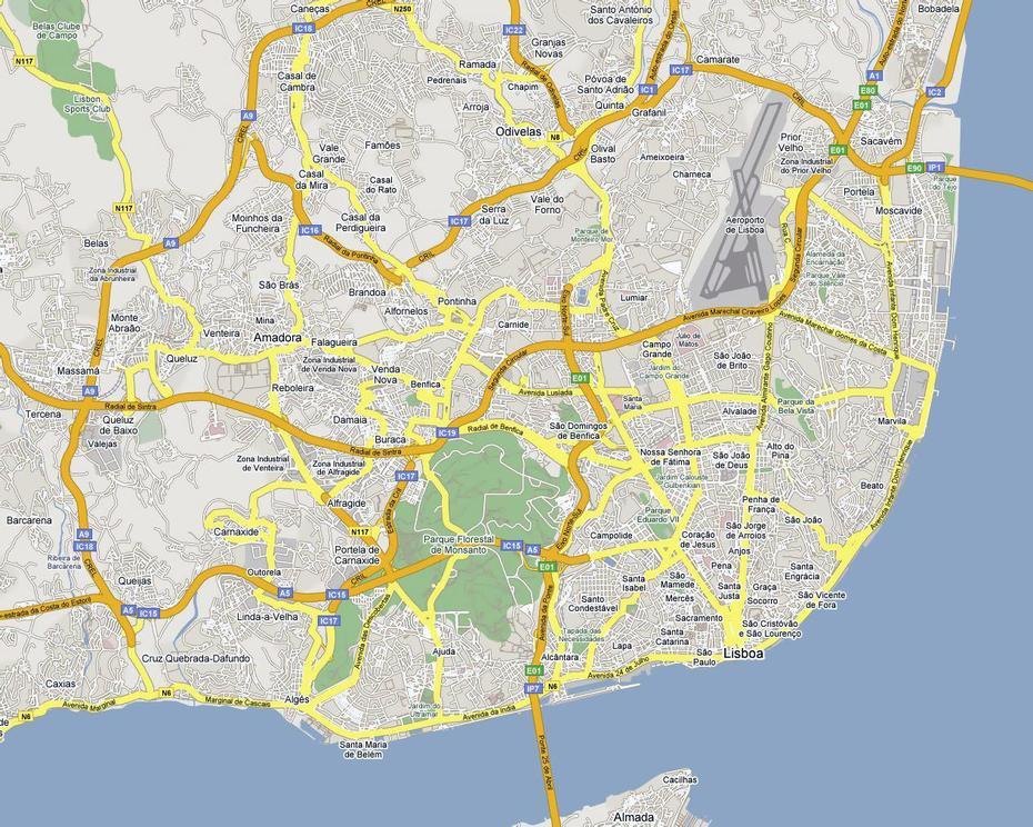 Detailed Road Map Of Lisbon. Lisbon City Detailed Road Map | Vidiani …, Lisbon, Portugal, Neighborhoods Lisbon Portugal, Of Lisbon Area