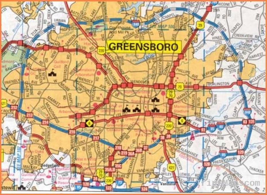 Greensboro Map – Travel | Map – Tripsmaps, Greensboro, United States, Greensboro Coliseum, Greensboro Science Center