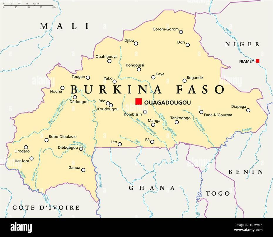 Burkina Faso Political Map With Capital Ouagadougou, National Borders …, Ouagadougou, Burkina Faso, Burkina Faso Cities, Burkina Faso On A