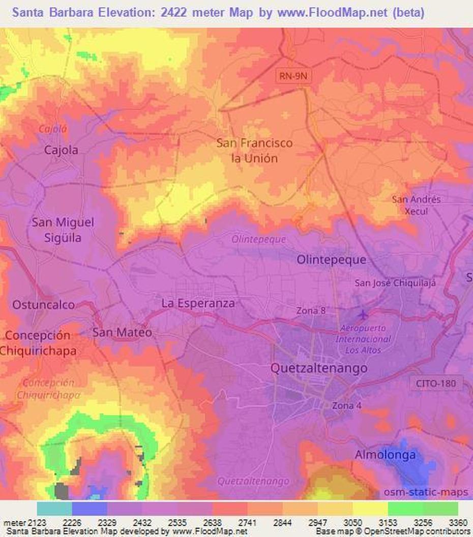Elevation Of Santa Barbara,Guatemala Elevation Map, Topography, Contour, Santa Bárbara, Guatemala, Santa Barbara Street, Funk Zone Santa Barbara