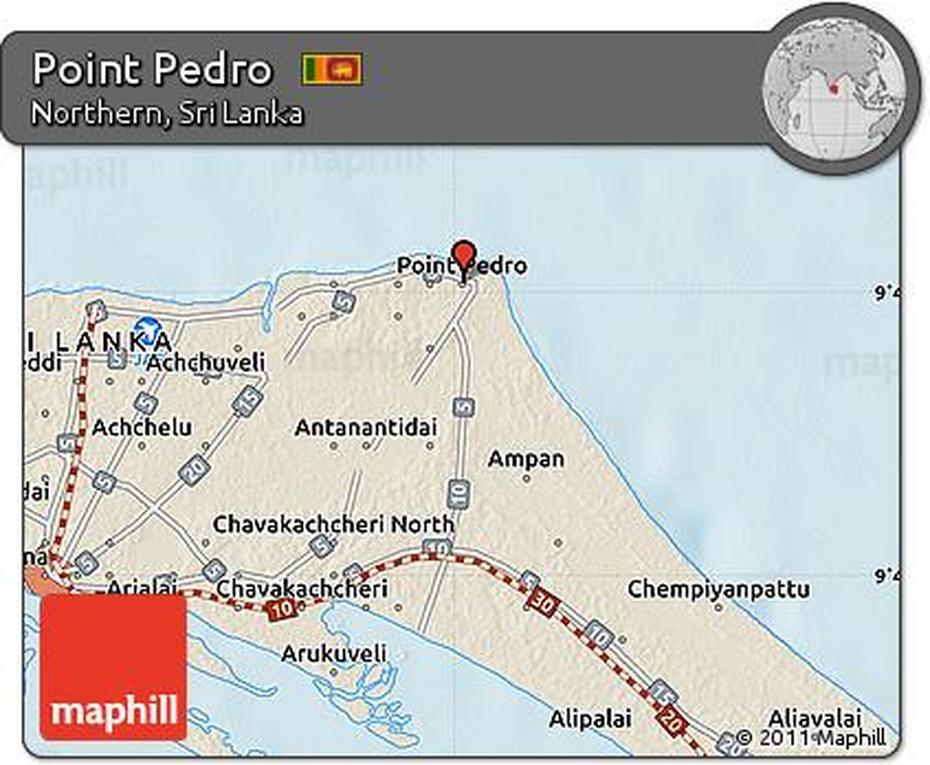 Free Shaded Relief Map Of Point Pedro, Point Pedro, Sri Lanka, New Homes In Sri Lanka, Road Signs Sri Lanka