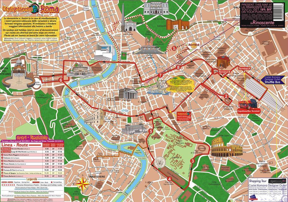 Map Of Rome Tourist Attractions, Sightseeing & Tourist Tour, Rome, Italy, Of Italy By Region, Tourist  Of Rome Italy