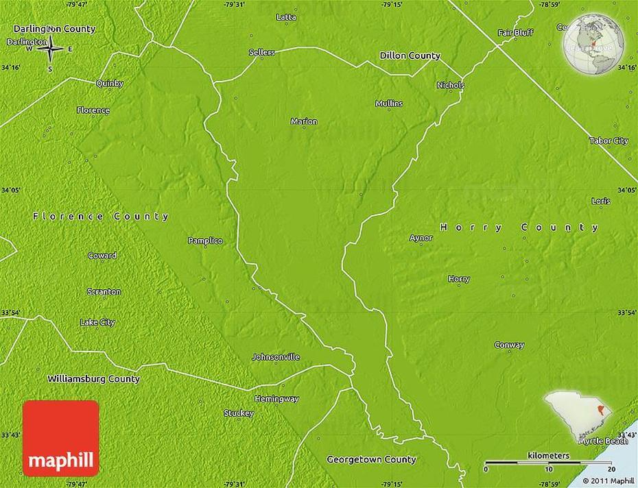 Physical Map Of Marion County, Marion, United States, Marion Ohio, Marion Reneau