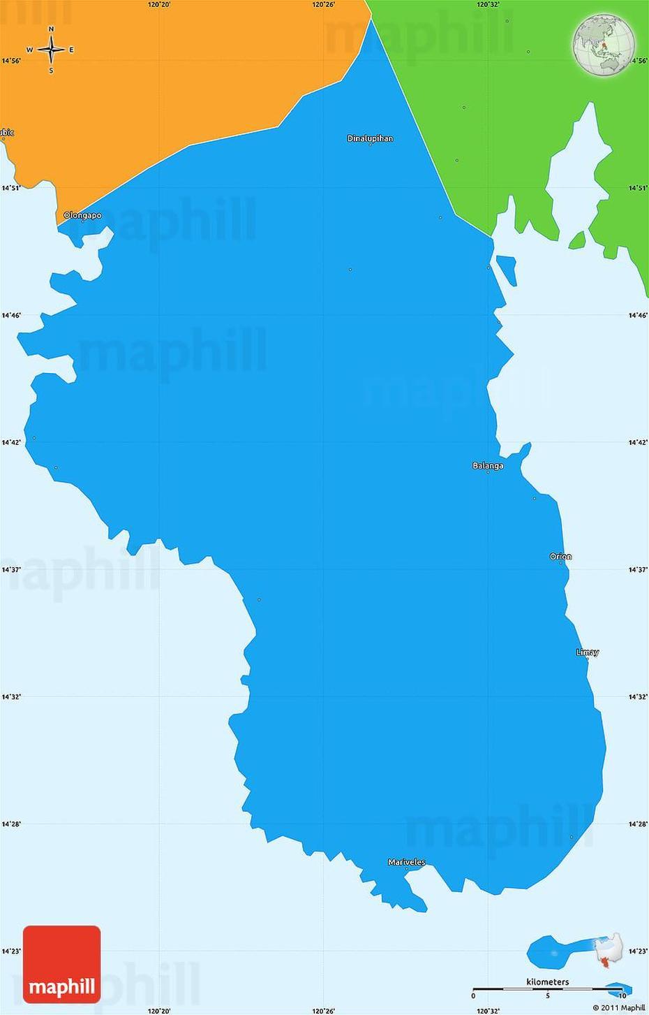 Political Simple Map Of Bataan, Batan, Philippines, Abucay Bataan, Bataan Peninsula