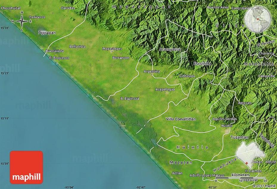 Satellite Map Of Acapetahua, Acapetahua, Mexico, Mexico  With Cities, Of Mx