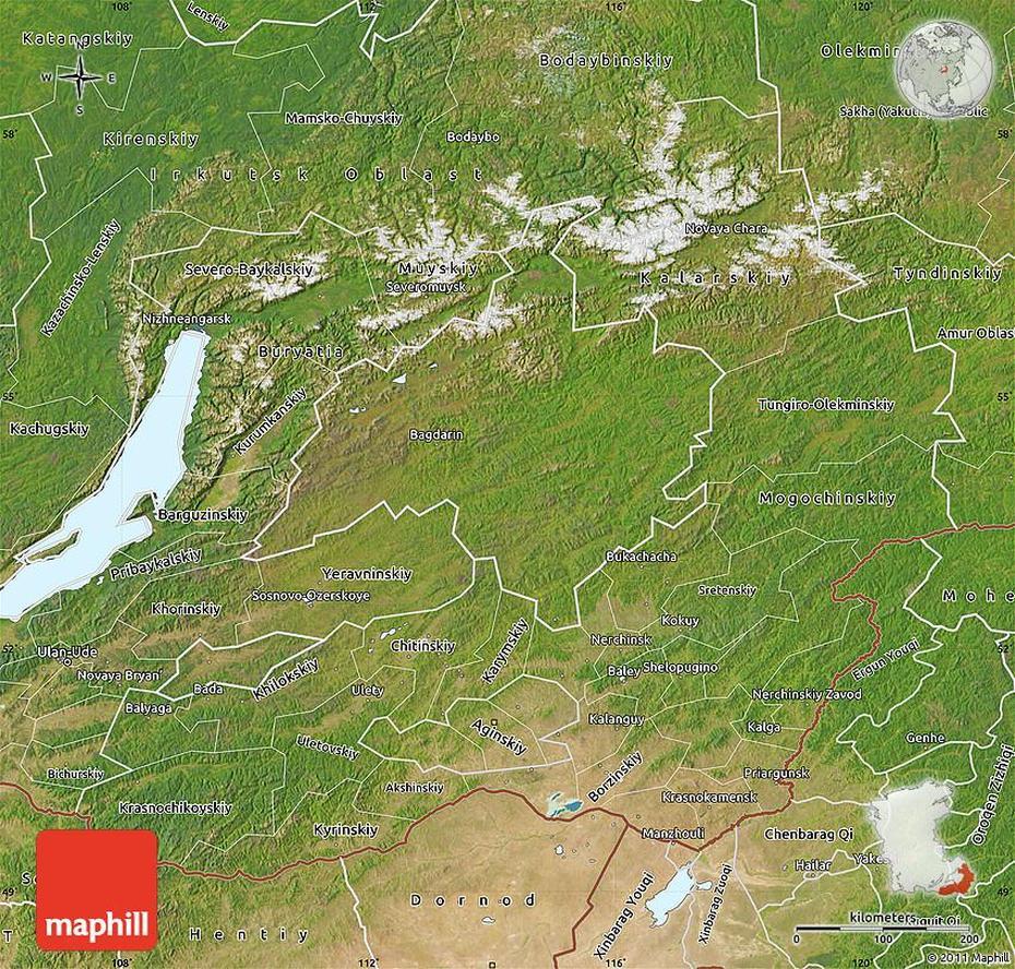 Satellite Map Of Chita Oblast, Chita, Russia, Achinsk, Chita City