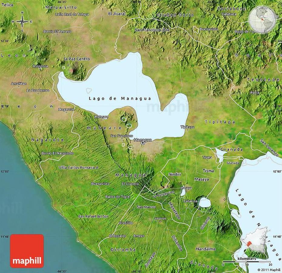 Satellite Map Of Managua, Managua, Nicaragua, Nicaragua  Outline, Managua Location