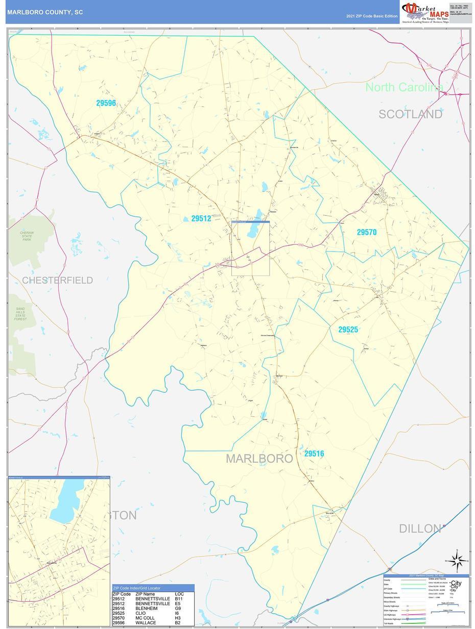 Marlboro County, Sc Zip Code Wall Map Basic Style By Marketmaps, Marlboro, United States, Marlboro County, Upper Marlboro Md