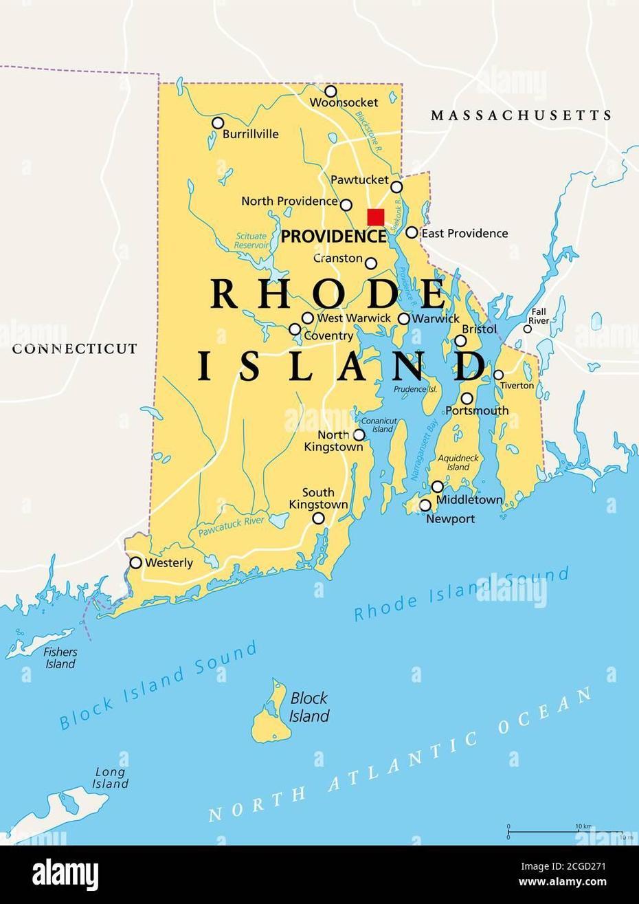 Rhode Island, Political Map With The Capital Providence. State Of Rhode …, Providence, United States, United States Country, United States  Colored