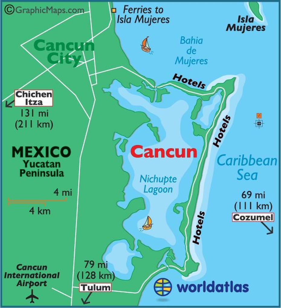 Cancun Large Color Map, Cancún, Mexico, Cabo Mexico, Xcaret Eco Park Cancun Mexico