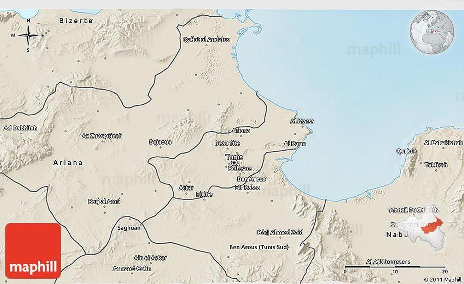 Detailed  Of Tunisia, Tunisia Africa, Shaded Relief, Dar Chabanne, Tunisia