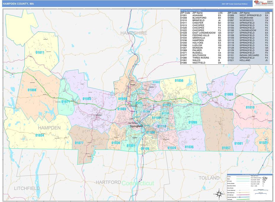 Hampden County, Ma Wall Map Color Cast Style By Marketmaps – Mapsales, Hampden, United States, Hampden Maine, Glasgow Bus