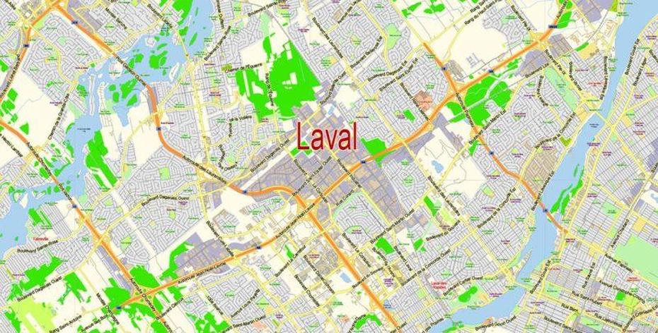 Laval Quebec Canada Pdf Map Vector Exact City Plan Low Detailed Street …, Laval, Canada, Laval City, Carrefour Laval