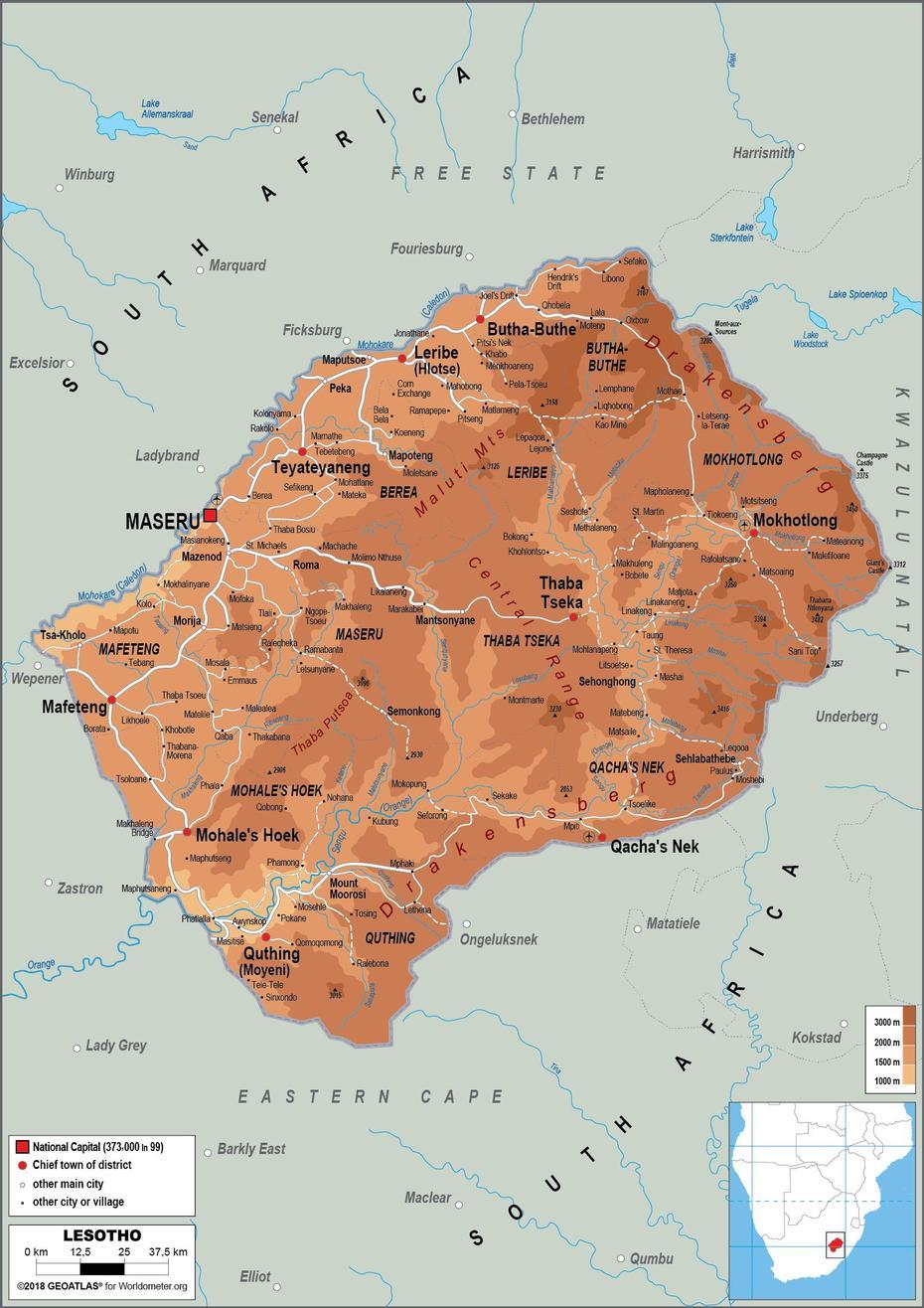 Lesotho Map (Physical) – Worldometer, Ratau, Lesotho, Ratau Lebone, Tumelo Ratau