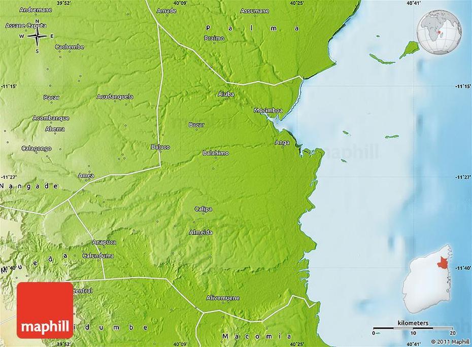 Physical Map Of Mocimboa Da Praia, Mocímboa, Mozambique, Mozambique City, Mozambique Island