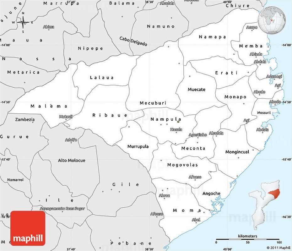 Silver Style Simple Map Of Nampula, Nampula, Mozambique, A De Nampula, Mozambique Province