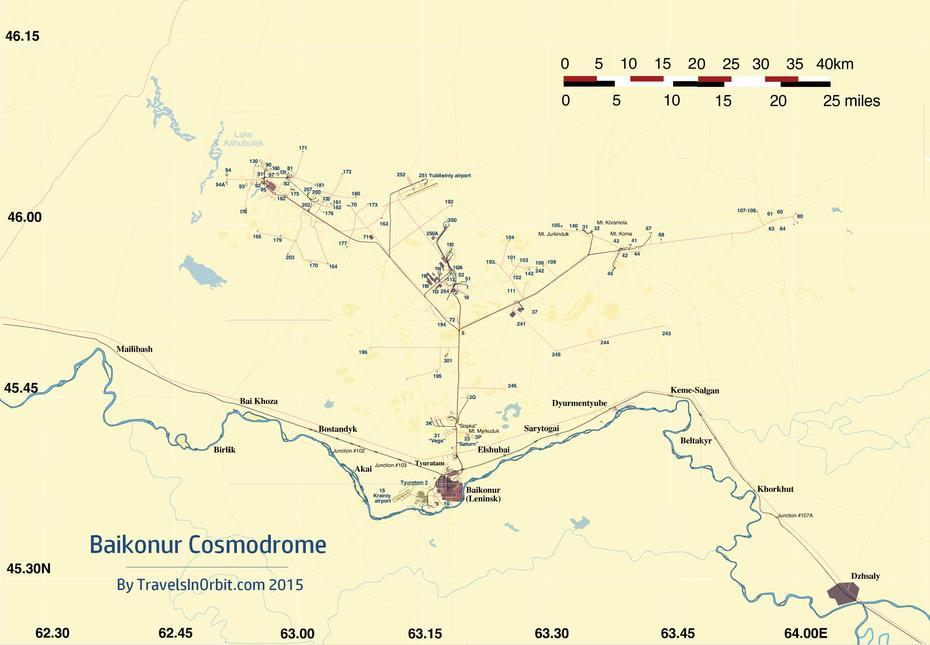 Baikonur_Cosmodrome_Map_2015 – Travels In Orbit, Baikonur, Kazakhstan, Kazakhstan Provinces, Astana Kazakhstan