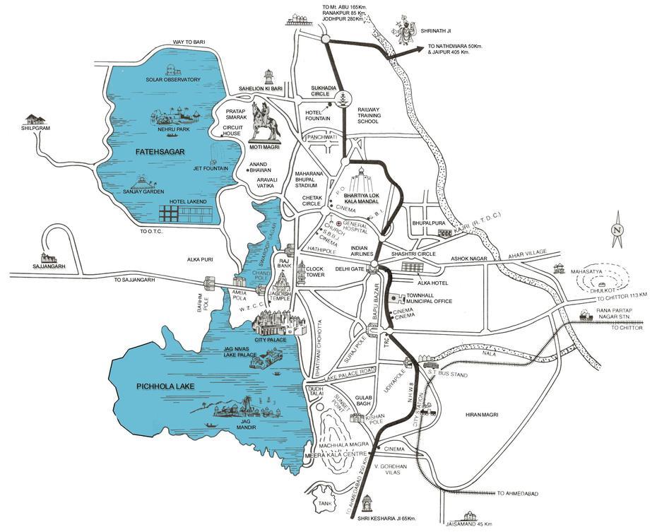 Detailed Map Of Udaipur City | Map Of West, Udaipur, India, City Palace Udaipur India, Bikaner India