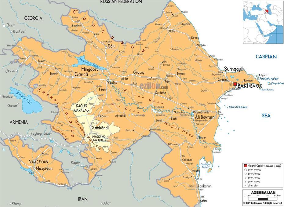 Detailed Political Map Of Azerbaijan – Ezilon Maps, Binə, Azerbaijan, Of Azerbaijan Area, Where Is Azerbaijan