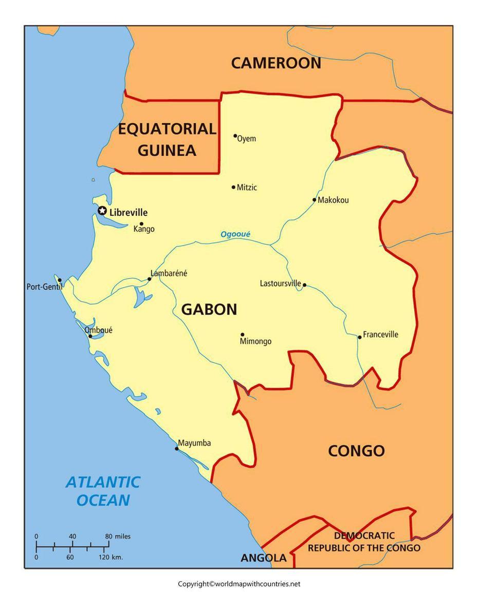Free Printable Labeled And Blank Map Of Gabon In Pdf, Bitam, Gabon, Gabon Geography, Where Is Gabon